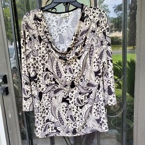 Women's Gray Black Paisley Blouse Top Size XL
